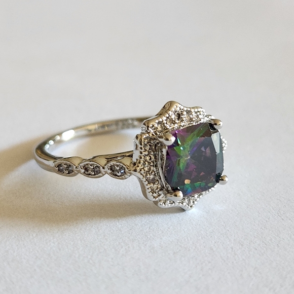 New 925 Silver Princess Cut Mystic Topaz Diamond Ring for Women - Picture 11 of 12